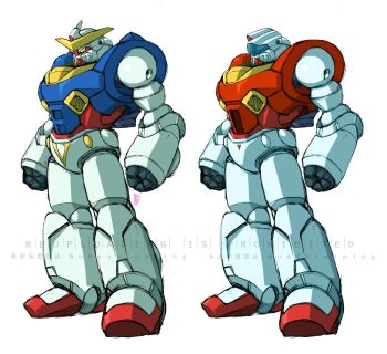 arms_at_sides assault_visor blue_visor clenched_hands commentary_request from_side gm_(mobile_suit) gundam matayoshi_(nopple_1000) mecha mecha_focus mobile_suit_gundam no_humans original redesign robot rx-78-2_gundam science_fiction simple_background standing super_robot v-fin watermark white_background yellow_eyes