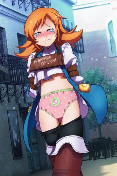 crying embarrassed euf-dreamer final_fantasy final_fantasy_iii hands_tied_behind_back highres humiliation panties pantsed pink_panties refia tears underwear underwear