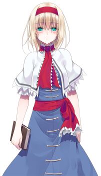 Rule 34 | 1girl, alice margatroid, aqua eyes, arms at sides, blonde hair, blue dress, blush, book, capelet, closed mouth, commentary request, cowboy shot, crote, dress, fingernails, furrowed brow, hairband, highres, holding, holding book, large variant set, looking at viewer, neckerchief, red hairband, red neckerchief, red sash, sash, short hair, solo, standing, tachi-e, touhou, transparent background, variant set, white capelet