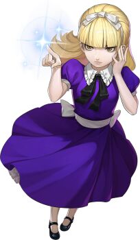 1girl alice_(megami_tensei) artist_request black_ribbon black_shoes blonde_hair blue_dress brown_eyes closed_mouth demon_(megami_tensei) dress hairband mary_janes official_art persona persona_5 persona_5:_the_phantom_x ribbon sash shin_megami_tensei shoes solo third-party_source transparent_background white_hairband white_sash