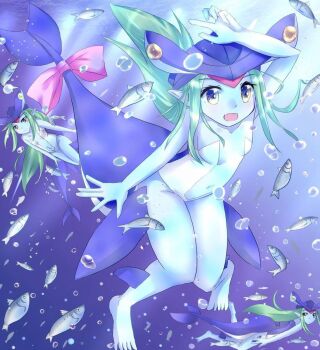 Rule 34 | 3girls, arcana heart, bubble, fish, fish tail, green hair, multiple girls, pistrix, shark girl, shark tail, swimming, tail