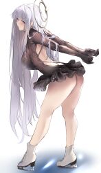 Rule 34 | 1girl, absurdres, ass, azur lane, blue eyes, blush, breasts, dress, full body, grey hair, guichen (azur lane), halo, highres, ice skates, large breasts, liaowen, long hair, long sleeves, looking at viewer, skates, solo