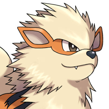Rule 34 | animal focus, arcanine, asatsuki (fgfff), bright pupils, brown eyes, closed mouth, commentary request, fang, fang out, gen 1 pokemon, lowres, nintendo, no humans, pokemon, pokemon (creature), simple background, solo, upper body, white background, white pupils, yellow fur