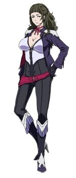 1girl black_hair breasts cleavage expressionless garo:vanishing_line garo_(series) gina_evans large_breasts official_art pants simple_background source_request white_background