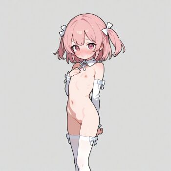 ai-generated blush breasts crying loli petite pig_tail pink_eyes pink_hair shy sleeve_cuffs small_breasts tail thighhighs tight_(ohmygod)