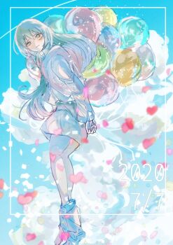 Rule 34 | 1girl, balloon, birthday, black hair, boots, cloud, dated, frown, green eyes, highres, jacket, long hair, long sleeves, looking at viewer, minashiro orihime, petals, skirt, sky, solo, soukyuu no fafner, suzuna dz2, uniform