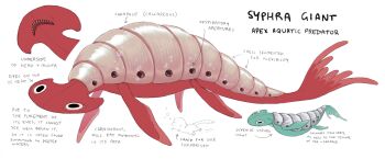 animal animal_focus aqua_skin baby_animal black_eyes bubble carapace colored_skin commentary creature creature_focus english_commentary fish fraid highres information_sheet jejejunum no_humans original red_skin shark sharp_teeth shell swimming teeth white_background