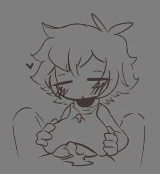 .flow 1boy 1girl bad_id bad_twitter_id breasts breasts_squeezed_together chibi clothed_paizuri cum doodle greyscale heart hetero large_breasts messy_hair mob_face monochrome paizuri paizuri_under_clothes pov sabitsuki tacoman