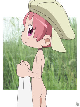 1girl absurdres ass blush choker fami hat hatomugisan highres loli nude ojamajo_doremi pink_eyes pink_hair smile