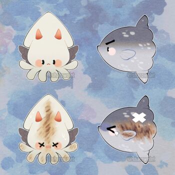 Rule 34 | animal, animalization, before and after, black wings, commentary, demon horns, english commentary, feathered wings, fish, fish (food), grilled fish, horns, ikayaki, kim dokja, no humans, ocean sunfish, omniscient reader's viewpoint, seafood, sharowolet, squid, wings, x x, yoo joonghyuk