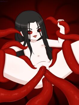 1girl absurdres alma_wade anal black_hair f.e.a.r. gatitasecsii highres loli multiple_penetration nude pale_skin red_eyes tentacles vaginal