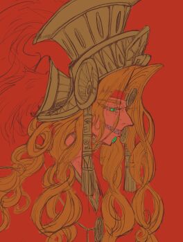 1girl absurdres arineco0612wolf aztec blonde_hair commentary_request face_piercing fate/grand_order fate_(series) green_eyes grin headdress highres labret_piercing mouth_piercing piercing quetzalcoatl_(fate) sharp_teeth slit_pupils smile solo teeth wavy_hair