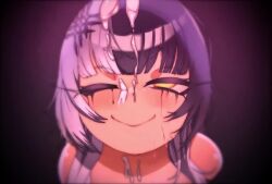 1girl ahegao animated black_background black_eyeshadow black_gloves black_hair black_nails closed_eyes closed_mouth colored_skin cum cum_in_mouth cum_on_body cum_on_hair cum_on_tongue cum_on_upper_body cumdrip dot_nose ejaculation empty_eyes eyelashes eyeliner eyeshadow facial fellatio fellatio_gesture female_focus fingerless_gloves fingernails gloves gokkun goth_fashion gradient_background half-closed_eyes hand_up handjob handjob_gesture hetero hololive hololive_english invisible_penis jewelry licking_lips long_fingernails long_hair looking_at_viewer makeup mouth_focus multicolored_hair nail_polish naughty_face okaimikey one_eye_closed open_mouth oral orgasm ornament portrait pov purple_background ring runny_makeup seductive_smile shiori_novella simple_background smile solo sound teeth thick_eyebrows tongue tongue_out two-tone_background two-tone_hair upper_teeth_only video virtual_youtuber waiting_for_cum white_hair yellow_eyes
