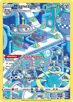 artist_name card_(medium) character_name company_name copyright_name copyright_notice english_text evolutionary_line factory floating gen_1_pokemon gen_4_pokemon komatsu_shinya levitation lightning_bolt_symbol machine magnemite magnet magneton magnezone nintendo no_humans official_art one-eyed pokemon pokemon_(creature) pokemon_card pokemon_focus pokemon_tcg red_eyes red_pupils screw third-party_source third_eye trading_card