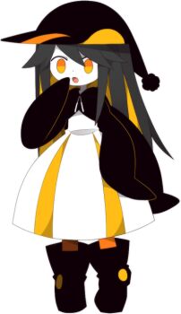 black_boots black_shoes blonde_hair boots brown_hair colored_skin cropped_hoodie dress funamusea funamusea_(style) hat hood hoodie ice_scream multicolored_hair official_art open_mouth orange_socks penguin_girl penguin_hat peraco_(funamusea) rockhopper_penguin shoes socks two-tone_hair white_skin yellow_eyes