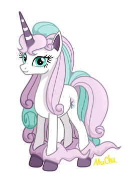 animal_ears cutie_mark eyelashes galarian_form galarian_rapidash gen_8_pokemon green_eyes green_hair highres hooves horse horse_ears horse_tail mane mumuqiu049 my_little_pony my_little_pony:_friendship_is_magic nintendo pink_hair pokemon pokemon_swsh tail third-party_source unicorn unicorn_horn white_fur