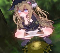1girl 3d @_@ animated blue_eyes blush eguze_(sho1013) eyebrows female_focus hairdressing heavy_breathing loli looking_at_viewer original outdoors panties panty_pull peeing puddle solo squatting steam tears underwear video