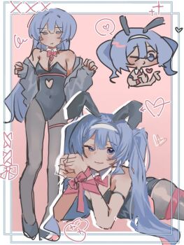 1girl animal_ears bare_shoulders bow bowtie breasts hatsune_miku heart highres long_hair playboy_bunny rabbit_ears rabbit_hole_(vocaloid) remon_cola vocaloid