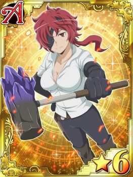 1girl breasts dungeon_ni_deai_wo_motomeru_no_wa_machigatteiru_darou_ka eyepatch hephaistos_(danmachi) large_breasts official_art red_hair smile source_request