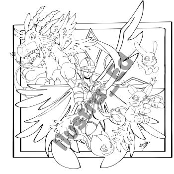 Rule 34 | angel, angel girl, angewomon, digimon, digimon (creature), head wings, highres, holydramon, long hair, mask, nyaromon, plotmon, tailmon, wings