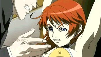 00s animated animated_gif bakuretsu_tenshi blue_eyes bouncing_breasts bound breasts covered_erect_nipples gonzo_(company) hitting iriki_tougo large_breasts long_hair lowres meg_(bakuretsu_tenshi) milestone_celebration prisoner red_hair slapping tied_up_(nonsexual)