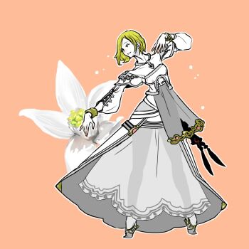 1girl ashelia_b&#039;nargin_dalmasca blonde_hair dress final_fantasy final_fantasy_xii flower full_body jewelry mochi_(hanamaruudondesu) see-through_clothes see-through_dress short_hair smile solo white_dress