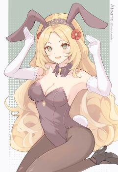 absurdres atoatto flower gloves highres lynette_(octopath_traveler) octopath_traveler octopath_traveler:_champions_of_the_continent playboy_bunny rabbit_ears rabbit_pose rabbit_tail white_gloves