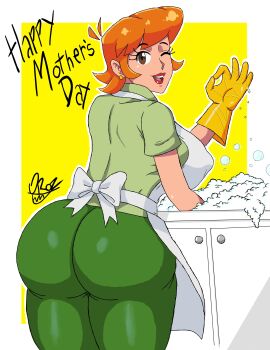 absurdres artist_name ass breasts cartoon_network dexter&#039;s_laboratory dexter&#039;s_mom highres huge_ass huge_breasts mature_female orange_hair oroz_kun simple_background