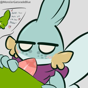 1boy 1girl age_difference bored english_text flirting freckles furry gen_2_pokemon gen_3_pokemon hetero jay_(1upgobbo) kay_(1upgobbo) larvitar loli monstergatoradeblue mudkip narrowed_eyes nintendo no_pupils oral penis pokemon pokemon_(creature) scarf smile talking