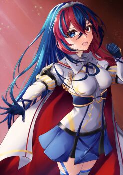absurdres female_alear_(fire_emblem) armor blue_eyes blue_hair braid crossed_bangs crown_braid fire_emblem fire_emblem_engage heterochromia highres long_hair multicolored_hair nintendo red_eyes red_hair tapume thigh_strap two-tone_hair very_long_hair