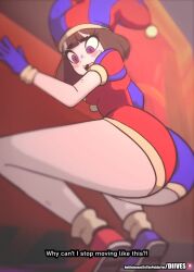 1girl animated anus ass ass_focus ass_shake breasts brown_hair colored_skin completely_nude diives dildo dildo_riding disappearing_clothes embarrassed english_text female_focus hat highres humiliation jester jester_cap jester_costume jester_girl moaning multicolored_eyes nipples nude object_insertion pomni_(the_amazing_digital_circus) pussy sex_toy small_breasts solo sound tagme the_amazing_digital_circus twerking vaginal vaginal_object_insertion video white_skin