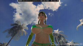 3d breasts curvy fairy fighting green_hair highres large_breasts non-web_source pointy_ears summer swimsuit video_game