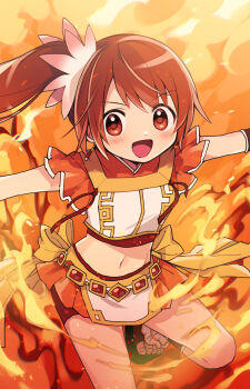 brown_eyes brown_hair cropped_shirt highres ikuchi_osutega looking_at_viewer magical_girl mahou_shoujo_madoka_magica midriff miniskirt navel open_mouth side_ponytail skirt smile yui_tsuruno