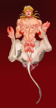 1boy ashva blush closed_eyes collar cow_boy crying dio_brando extra_penises highres jojo_no_kimyou_na_bouken lactation male_lactation milk milking muscular muscular_male nipples solo stardust_crusaders what