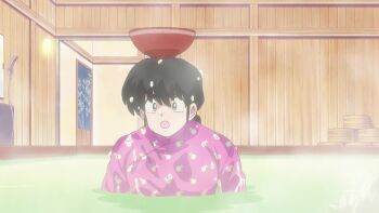 1boy 1girl animated anime_screenshot black_hair braid braided_ponytail convenient_censoring highres purple_eyes purple_hair ranma_1/2 saotome_ranma shampoo_(ranma_1/2) tagme video