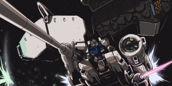 energy_sword cannon dendrobium_schema flying gundam gundam_0083 gundam_gp-03_stamen highres jazz_jack mecha missile_pod mobile_suit no_humans robot space star_(sky)