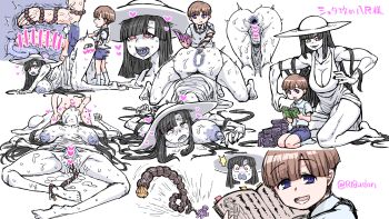 1boy 1girl after_vaginal age_difference anal ass bar_censor black_hair book breasts brown_hair censored clothed_sex colored_skin cum cum_in_pussy double_penetration fellatio fisting hasshaku-sama hat heart heart_censor hetero highres huge_breasts huge_nipples huge_penis japanese_urban_legends long_hair nipples open_book oral penis short_hair shota size_difference star-shaped_pupils star_(symbol) sun_hat surprised sweat symbol-shaped_pupils tall_female tonda top-down_bottom-up white_skin