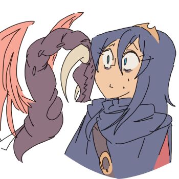 bags_under_eyes blue_eyes blue_hair davewaterfalls dragon dragon_horns feathered_wings fire_emblem fire_emblem_awakening grima_(fire_emblem) horns lucina_(fire_emblem) nintendo simple_background sweat tiara wings