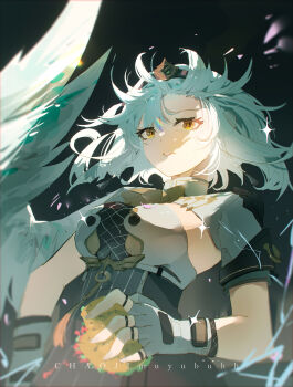 Rule 34 | 1girl, absurdres, anby demara, anby demara (silver soldier), black background, black hairband, braid, braided sidelocks, burger, chinese commentary, commentary request, fingerless gloves, food, gloves, grey hair, hairband, highres, holding, holding burger, holding food, looking at viewer, muyu bu huahua, official alternate costume, parted lips, short hair, shrug (clothing), sideboob cutout, solo, upper body, white gloves, white shrug, yellow eyes, zenless zone zero