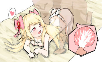 1boy 1girl animal_print ass bikini breasts chaos_marie_(grimms_notes) cow_print cow_print_bikini cum cum_in_pussy grimms_notes heart heart-shaped_pupils highres matsuro_owari nipples print_bikini prone_bone sex sex_from_behind small_breasts smile spoken_heart swimsuit symbol-shaped_pupils