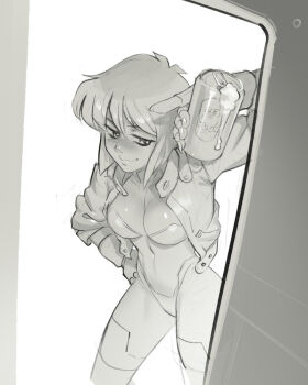 alcohol beer beer_can can drink_can drunk ghost_in_the_shell hand_on_own_hip kusanagi_motoko leotard psuede tagme