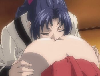 2002 2girls animated animated_gif ass bible_black bible_black_gaiden closed_eyes clothes_lift cunnilingus huge_ass kozono_nami long_hair mochida_junko multiple_girls oral ponytail purple_hair skirt skirt_lift tagme yuri