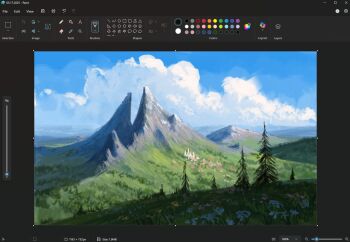 art_program_in_frame blurry christian_young cloud cloudy_sky commentary day depth_of_field english_commentary flower grass landscape meadow microsoft_paint_(medium) microsoft_paint_(software) mountain mountainous_horizon nature no_humans original outdoors painterly perspective pine_tree scenery screencap sky tree valley village