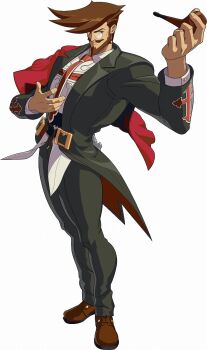 1boy 3d arc_system_works beard brown_hair cross facial_hair formal_clothes guilty_gear guilty_gear_xrd highres male_focus monocle mustache necktie official_art slayer_(guilty_gear) smoking_pipe solo suit textless_version vampire