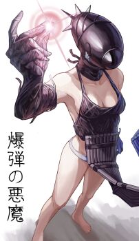 1girl absurdres apron barefoot black_apron black_gloves bomb_devil_(chainsaw_man) breasts chainsaw_man dynamite elbow_gloves explosive gloves highres imminent_attack object_head panties sachihiro small_breasts solo standing translation_request underwear white_background white_panties