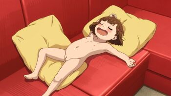 1girl barefoot belly blush breasts buddy_daddies cleft_of_venus closed_eyes completely_nude couch derivative_work feet feet_out_of_frame female_focus flat_chest gs indoors legs loli lying navel nipples nude nude_filter on_back on_couch open_mouth pillow plump pussy saliva screenshot_redraw short_hair sleeping small_breasts solo third-party_edit unasaka_miri uncensored