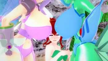 3d digimon digimon_(creature) digimon_frontier fairimon fins gloves head_wings helmet highres long_hair mask monster_girl ranamon wings