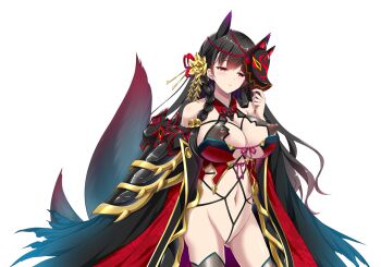 1girl animal_ears bare_shoulders bdsm black_hair bondage bound braid breasts chikubi_(artist) cleavage corruption covered_erect_nipples cowboy_shot crotch_rope dark_persona female_focus flower fox_ears fox_mask fox_tail game_cg hair_flower hair_ornament holding huge_breasts kusarou large_variant_set long_hair mahou_shoujo_inori mask mask_on_head morita_ouka navel nipples non-web_source official_art red_eyes rope shibari simple_background solo tail thighhighs torn_clothes transparent_background twin_braids variant_set white_background