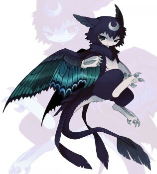 1girl androgynous aqua_wings blue_claws blue_feathers blue_fur blue_hair blue_tail blue_wings claws dragon_girl feathers full_body furred_dragon furry furry_female highres jejejunum multicolored_wings neck_fur original solo tail whisper_(jejejunum) white_feathers wings
