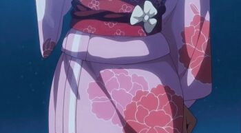 10s 1girl 2017 animated animated_gif anime_screenshot baka_dakedo_chinchin_shaburu_no_dake_wa_jouzu_na_chii-chan blonde_hair breasts candy_apple dark-skinned_female dark_skin fingernails floral_print flower food full_body ganguro geta gyaru hair_flower hair_ornament japanese_clothes kimono kogal large_breasts long_hair looking_at_viewer nail_polish obi pink_kimono pink_nails ponytail purple_eyes sash shiina_chieri sidelocks solo standing tagme wavy_hair yukata